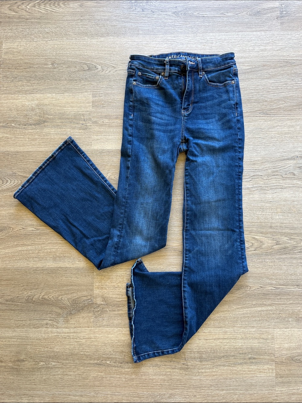 American Eagle Outfitters Dark Blue Flare Cut Jeans Size 4-LONG